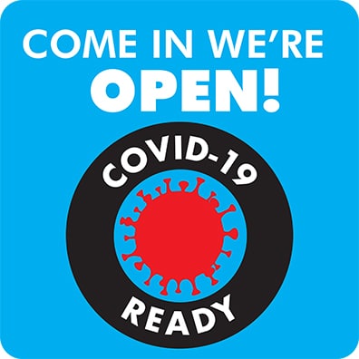 COVID 19 - We Are Open- 10x10 Social Distancing Glass Decal